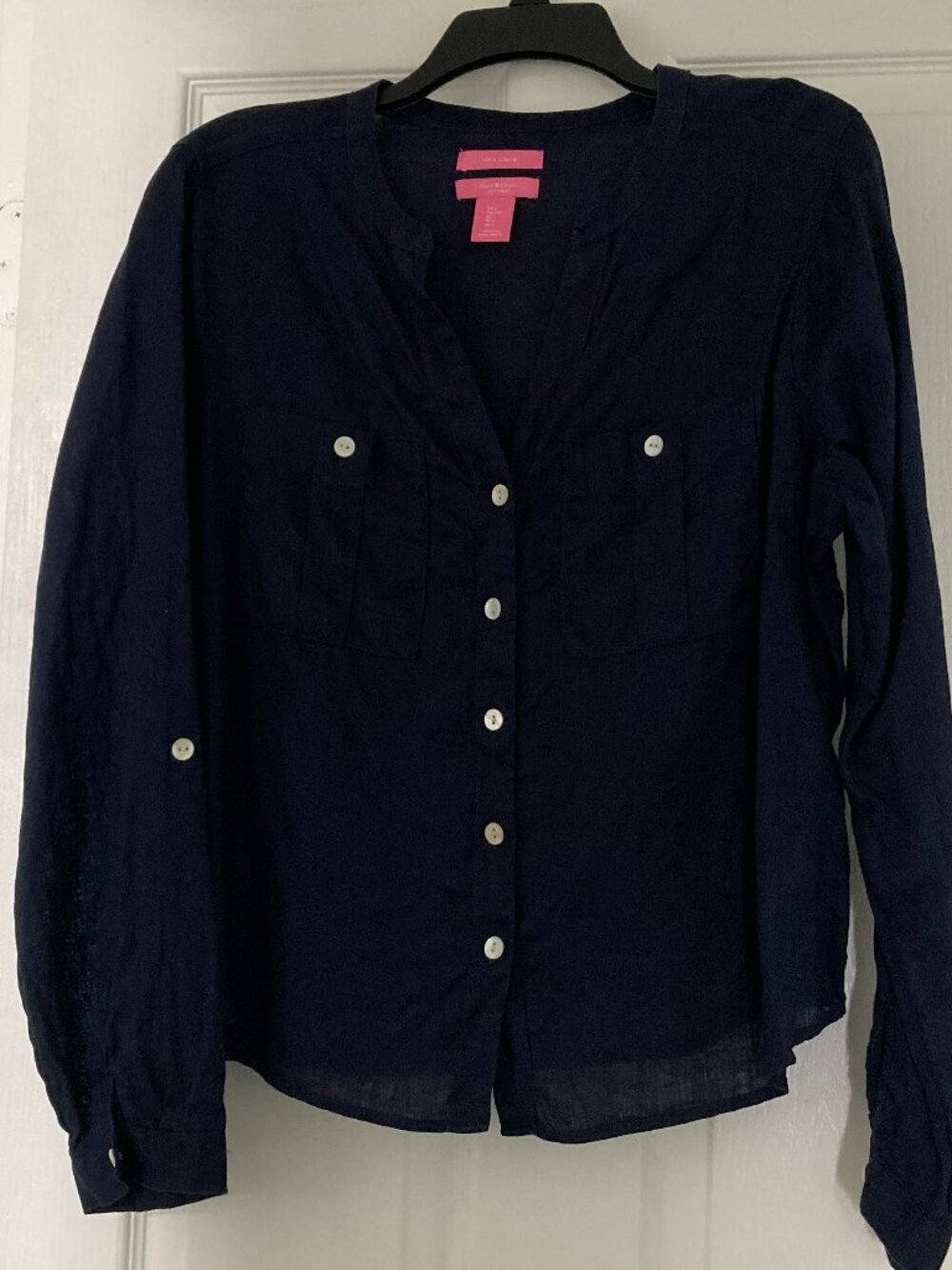 ISAAC MIZRAHI - Navy Linen Blouse - Size L